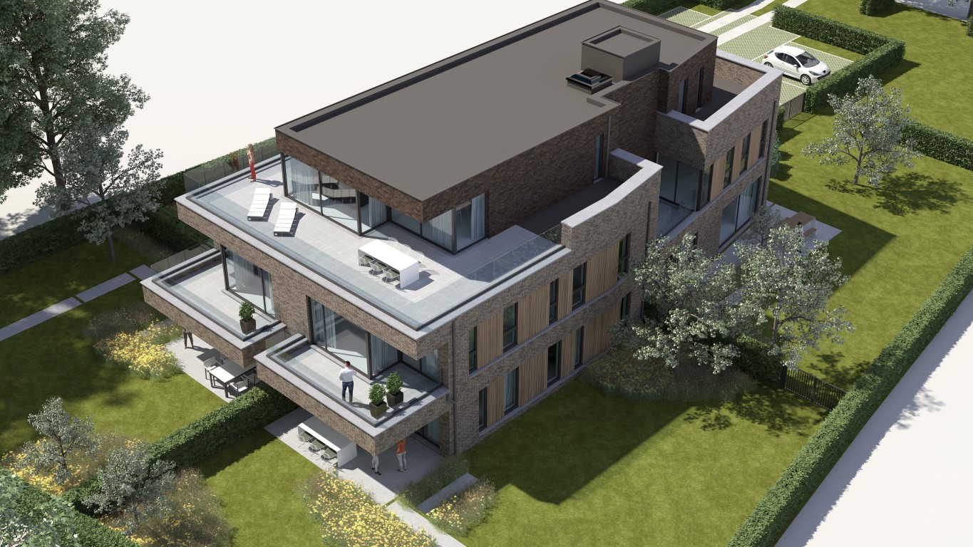Render bovenaanzicht moderne Residentie Bigardis in Groot-Bijgaarden