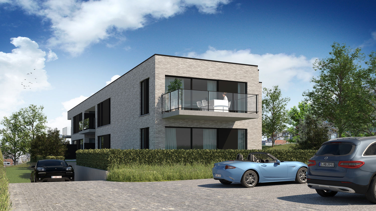 Render achterkant hedendaags-moderne residentie
