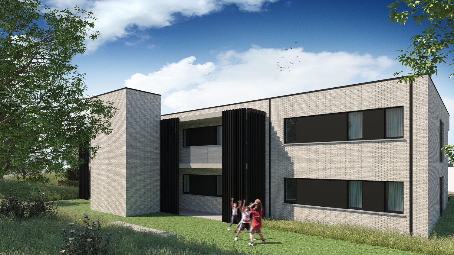 Render achterkant hedendaags-moderne residentie
