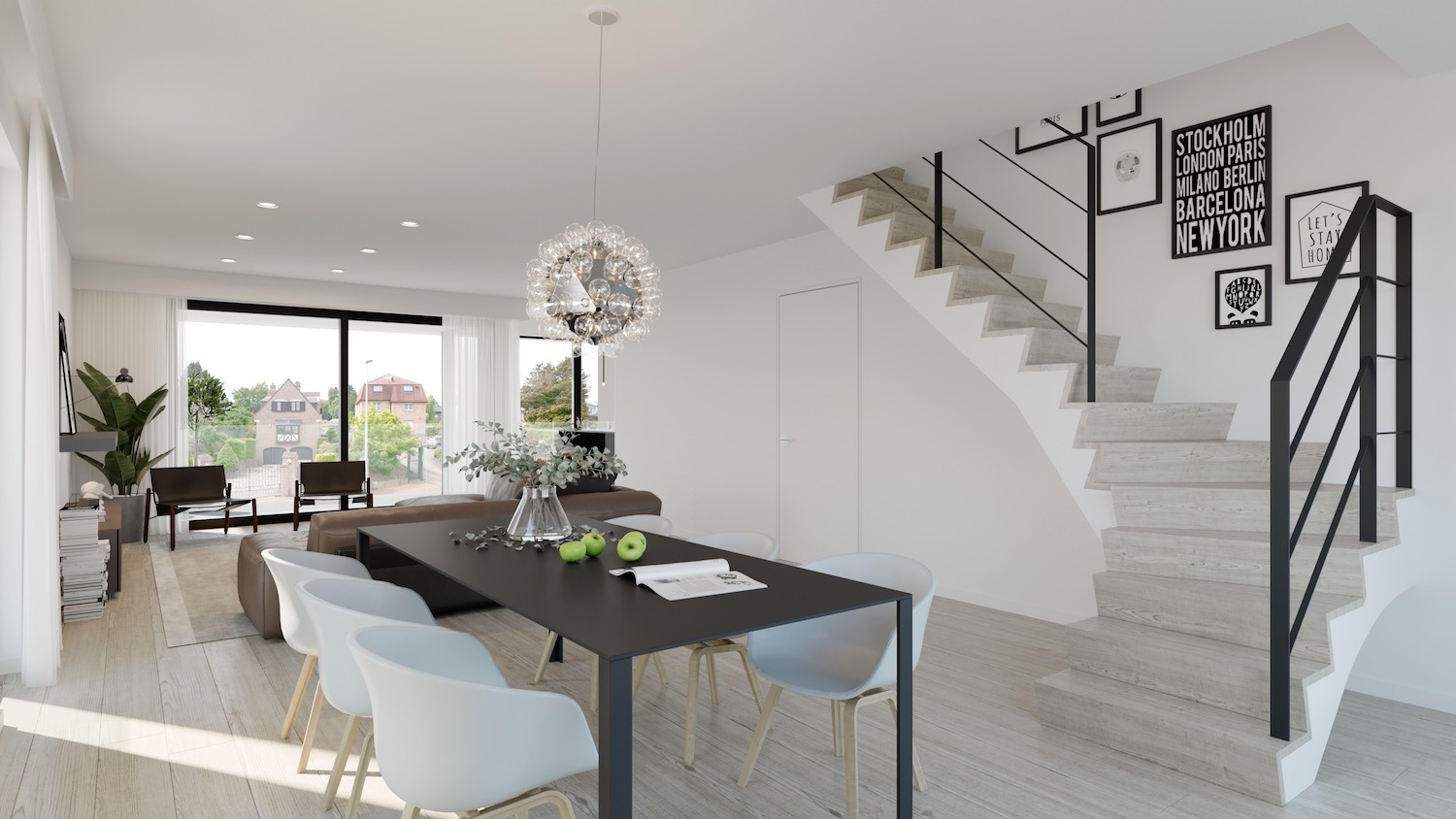 Render leefruimte strakke nieuwbouw residentie