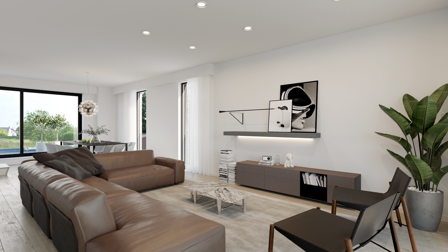 Render leefruimte strakke nieuwbouw residentie