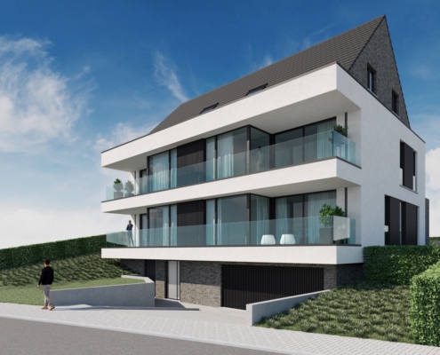 Render voorkant strakke nieuwbouw residentie