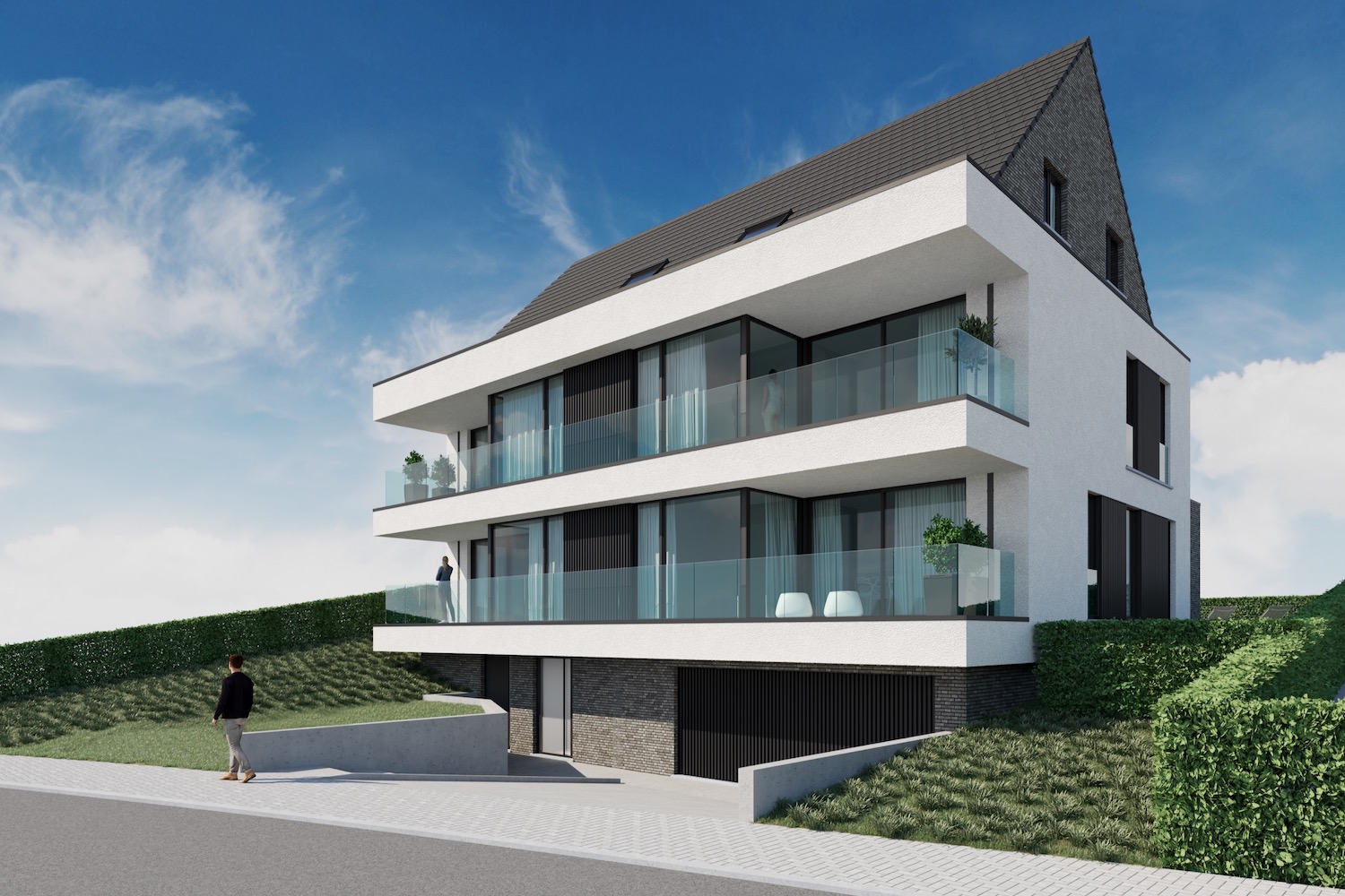 Render voorkant strakke nieuwbouw residentie