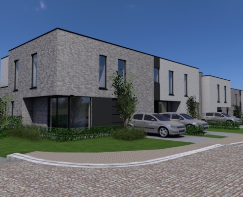 Render zijkant strakke halfopen nieuwbouwwoning