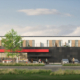 Render voorkant Delhaize moderne nieuwbouw voor commercieel pand