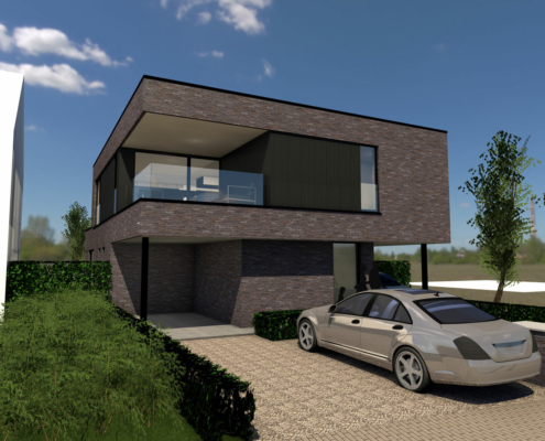 Render voorkant modern nieuwbouw kantoor