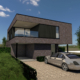 Render voorkant modern nieuwbouw kantoor