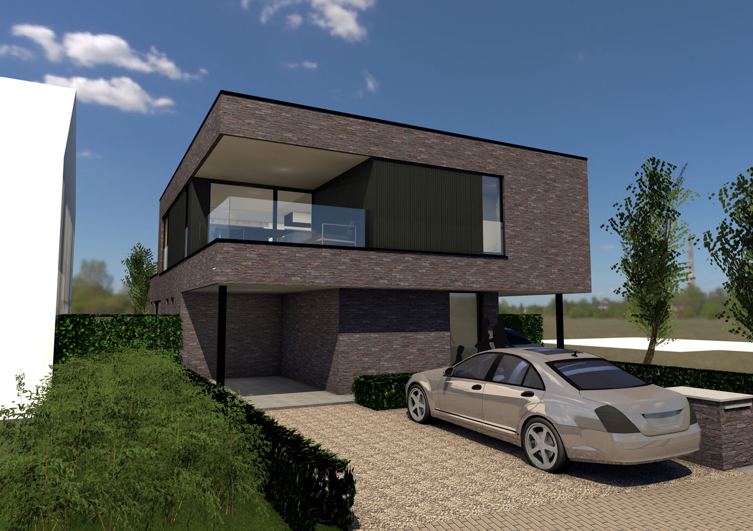 Render voorkant modern nieuwbouw kantoor