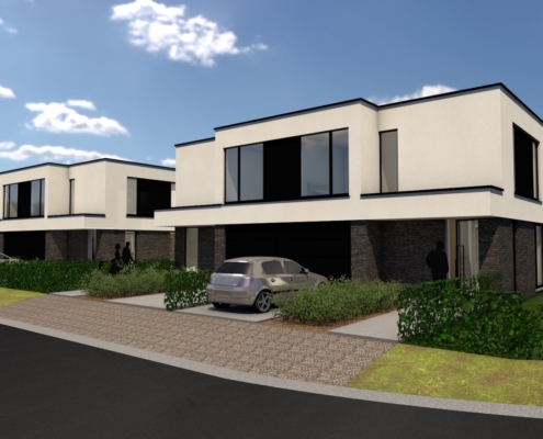 Render voorkant strakke halfopen bebouwing
