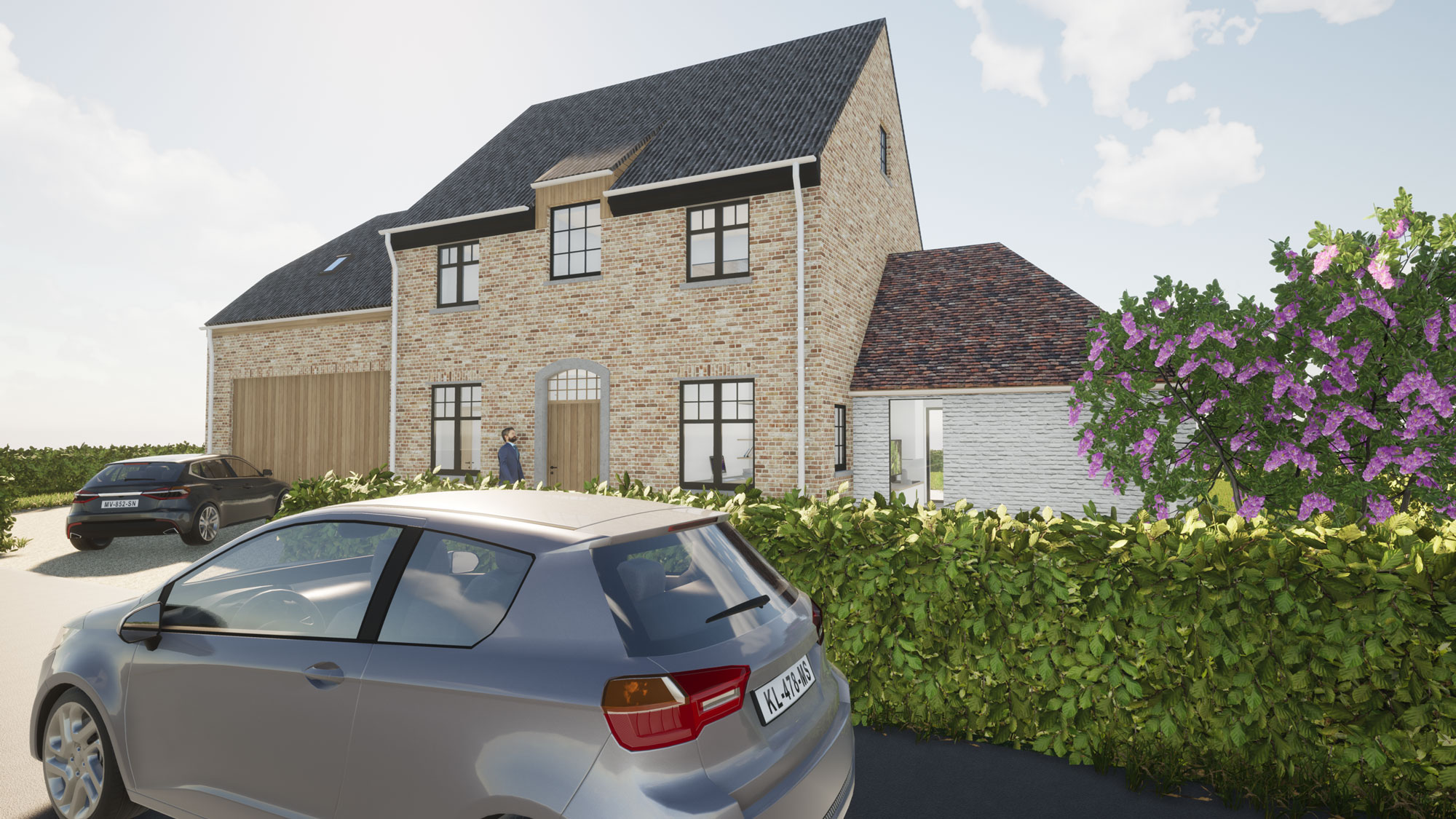 Render voorgevel authentieke landelijke woning in Roosdaal