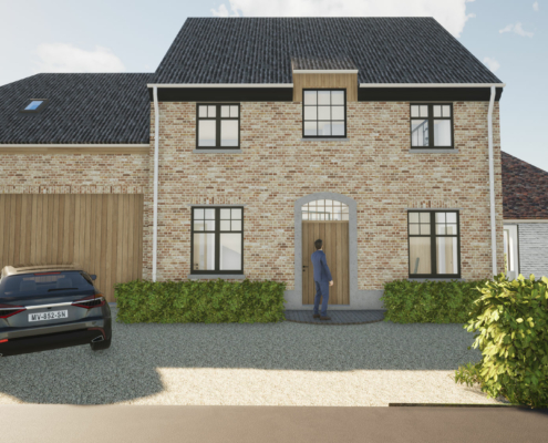 Render voorgevel authentieke landelijke woning in Roosdaal