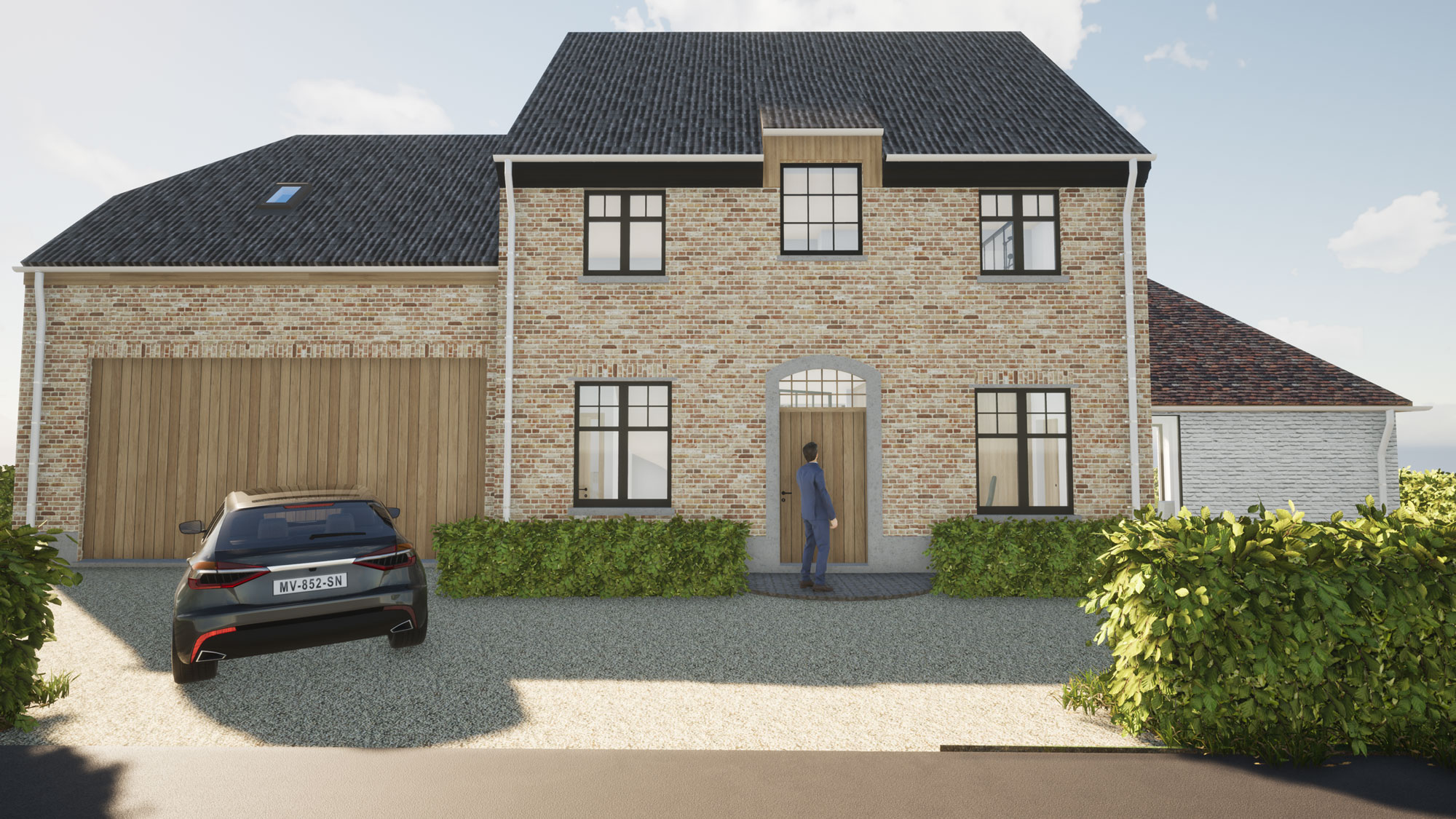 Render voorgevel authentieke landelijke woning in Roosdaal