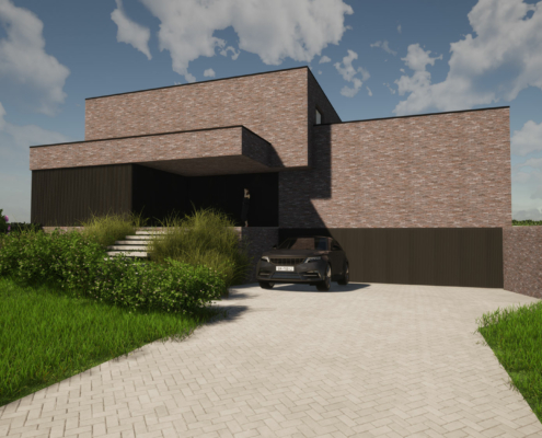 Render strakke voorgevel moderne totaalrenovatie in Herne