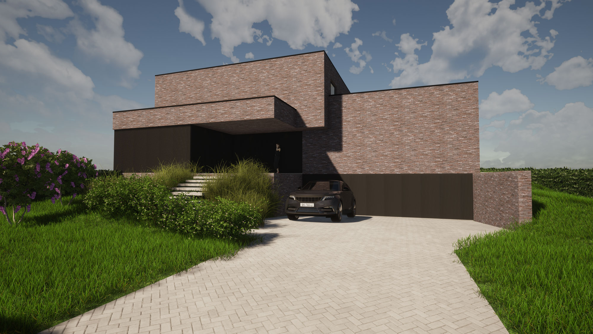 Render strakke voorgevel moderne totaalrenovatie in Herne