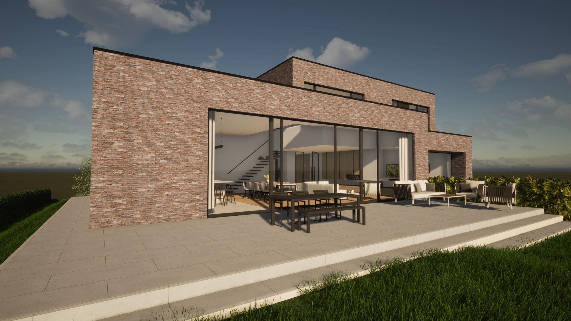 Render strakke en open achtergevel moderne totaalrenovatie in Herne