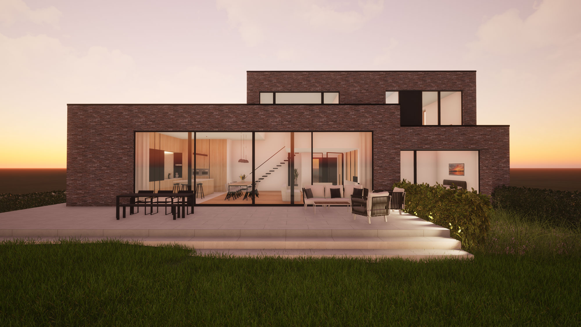 Render strakke en lichtrijke achtergevel moderne totaalrenovatie in Herne