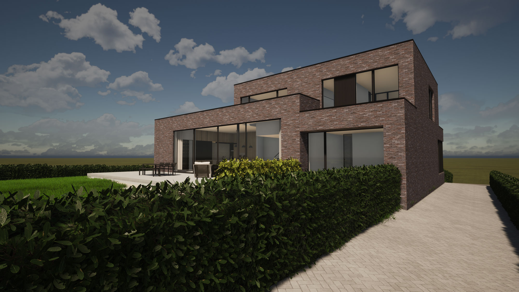 Render strakke en lichtrijke achtergevel moderne totaalrenovatie in Herne