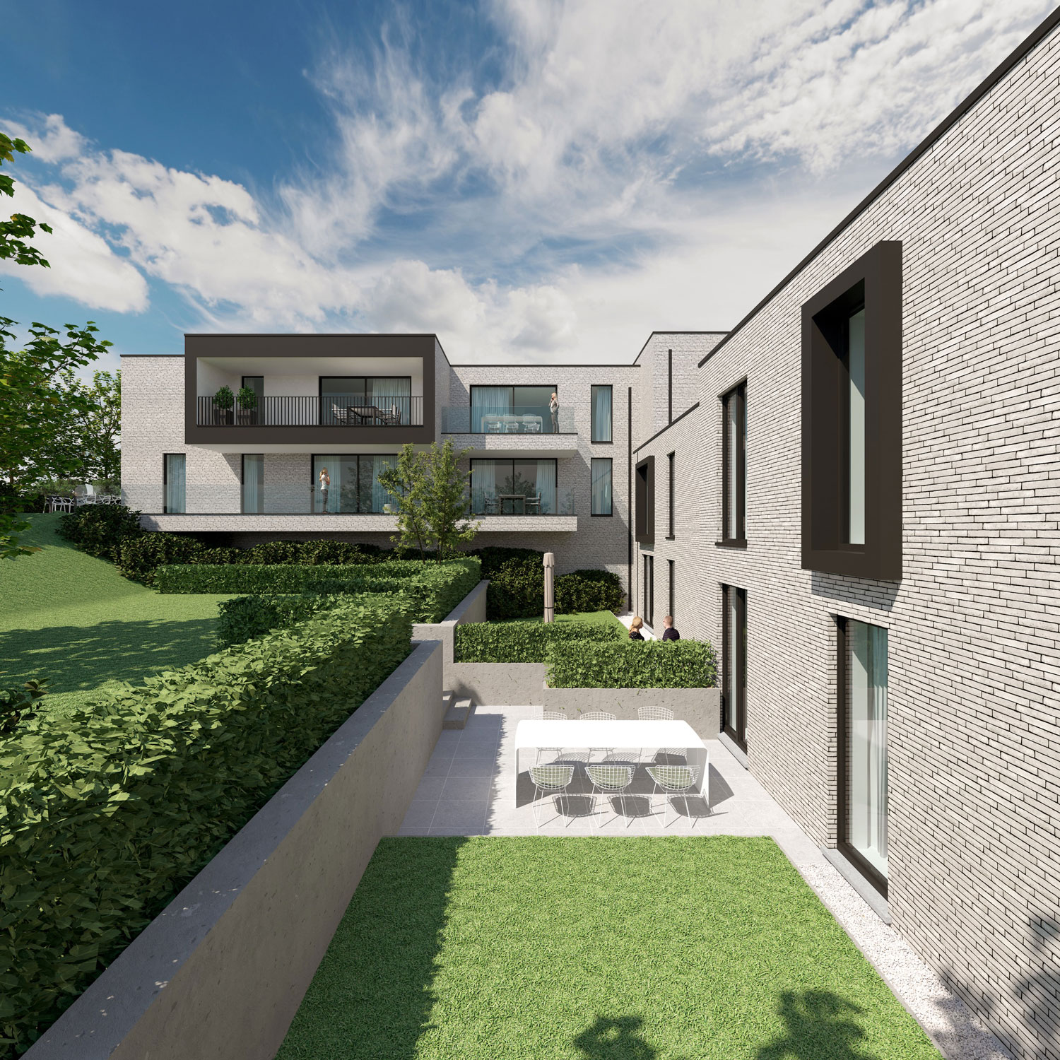 Render achterkant strakke Residentie Dr.Roossens in Roosdaal