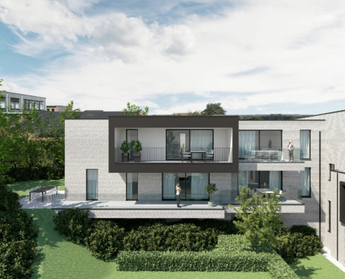 Render achterkant strakke Residentie Dr.Roossens in Roosdaal