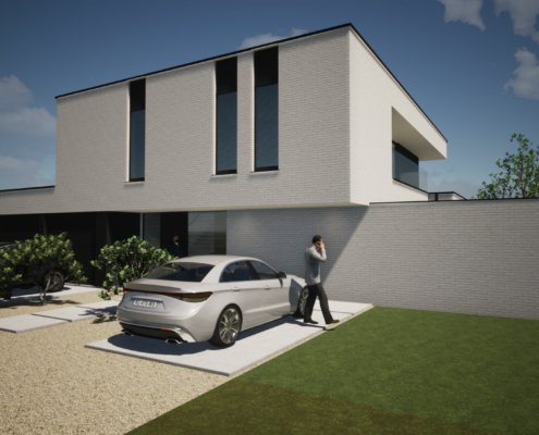 Render voorgevel strakke nieuwbouw in Koksijde