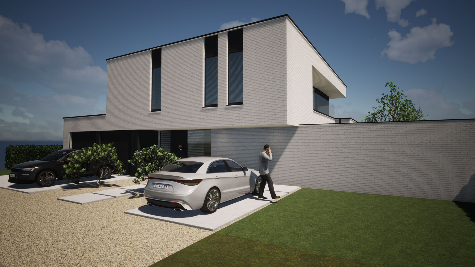Render voorgevel strakke nieuwbouw in Koksijde