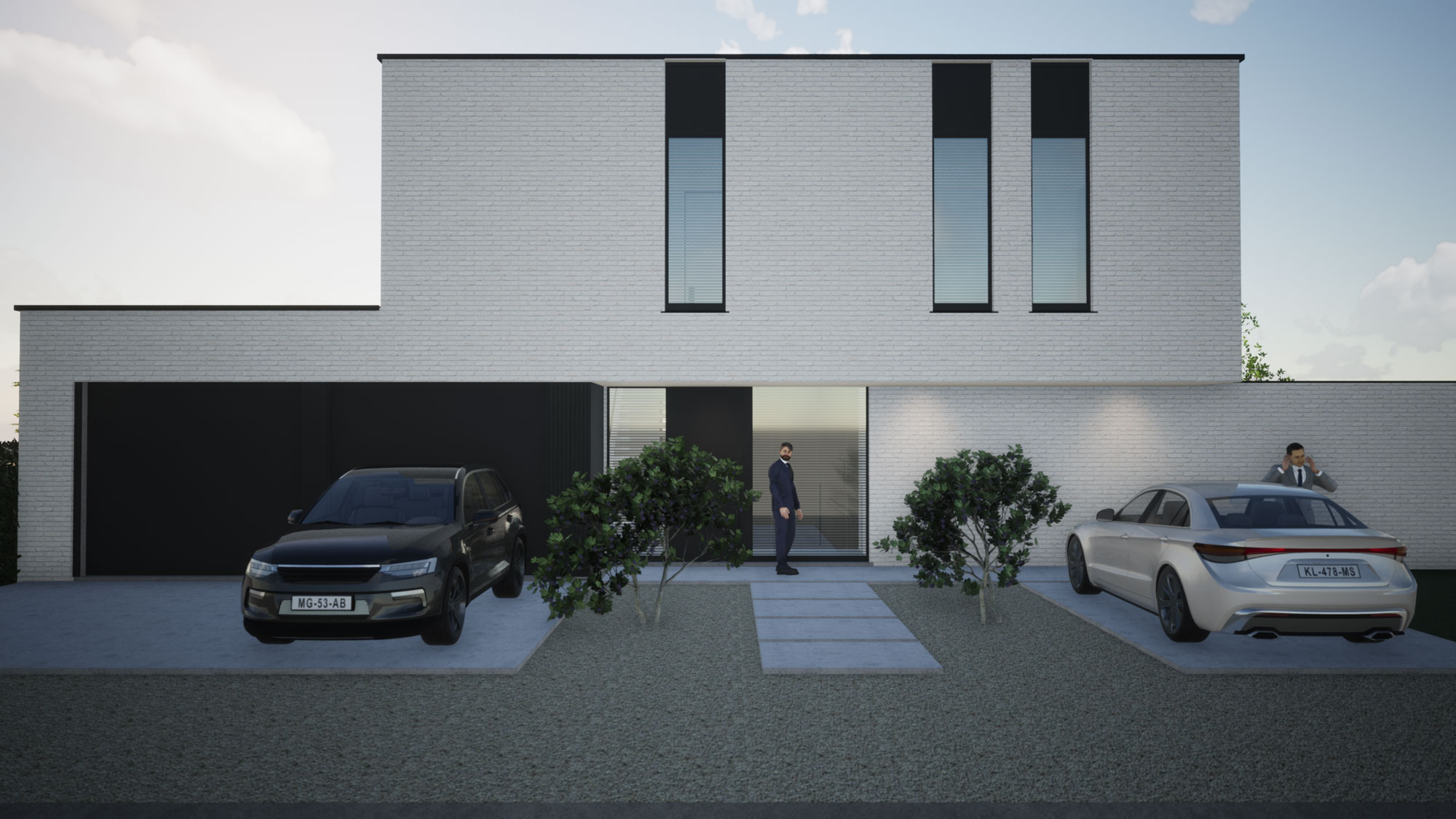 Render voorgevel strakke nieuwbouw in Koksijde