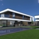 Render achterkant moderne woning met terras en zwembad