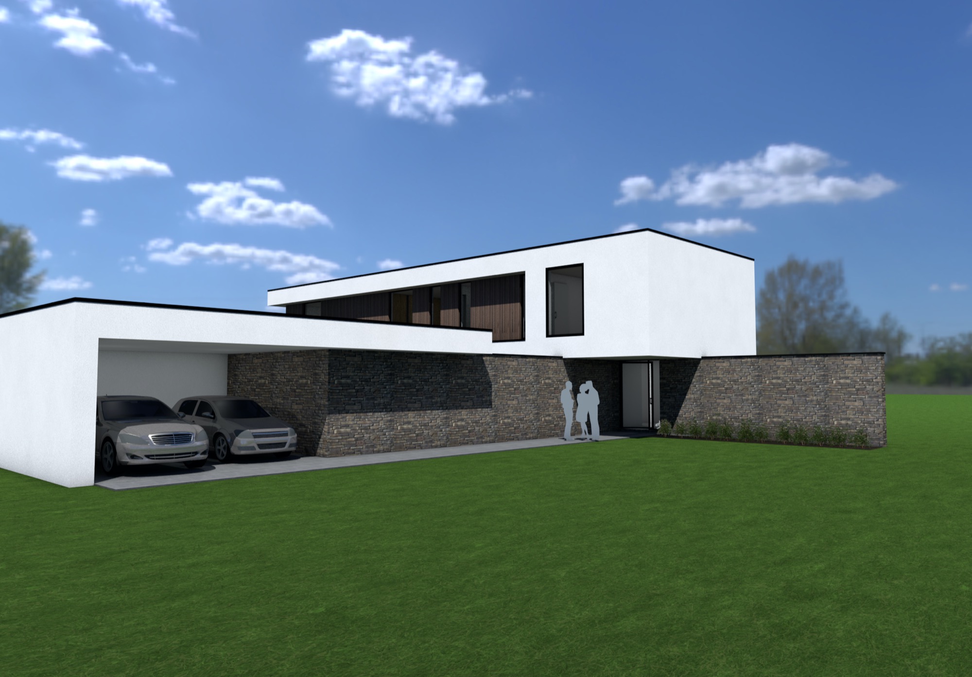 Render zijkant moderne woning met zwembad